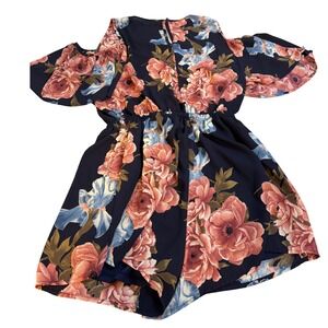 Altar'd Sate Cold Shoulder Floral Romper Navy Pink Blue Women's Resort Vacation